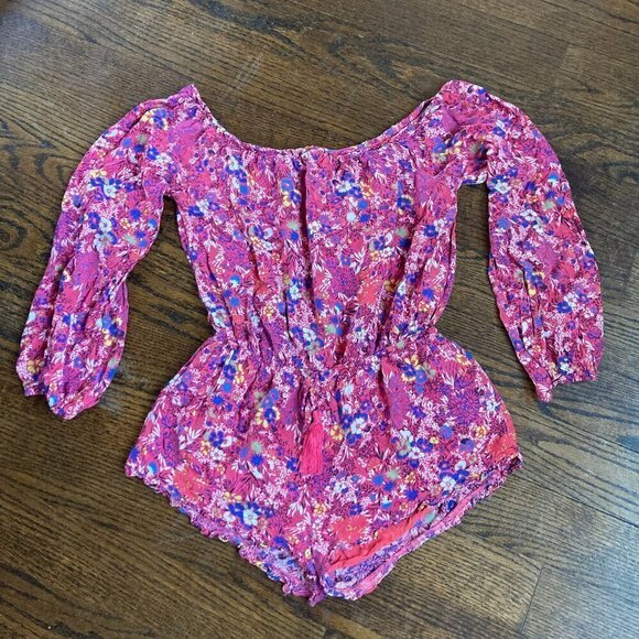 Cotton candy floral long sleeve romper and jumpsuit shorts size Large - Picture 1 of 8
